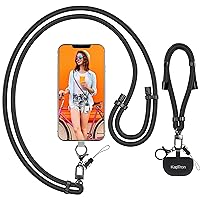 KAPTRON Universal Phone Lanyard with Wrist Strap, Adjustable Crossbody Cell Phone Lanyard Neck Strap and Wristlet Strap with 2 Lobster Clips, Phone Tether Patches and Phone Straps (Black, 2 Pack)