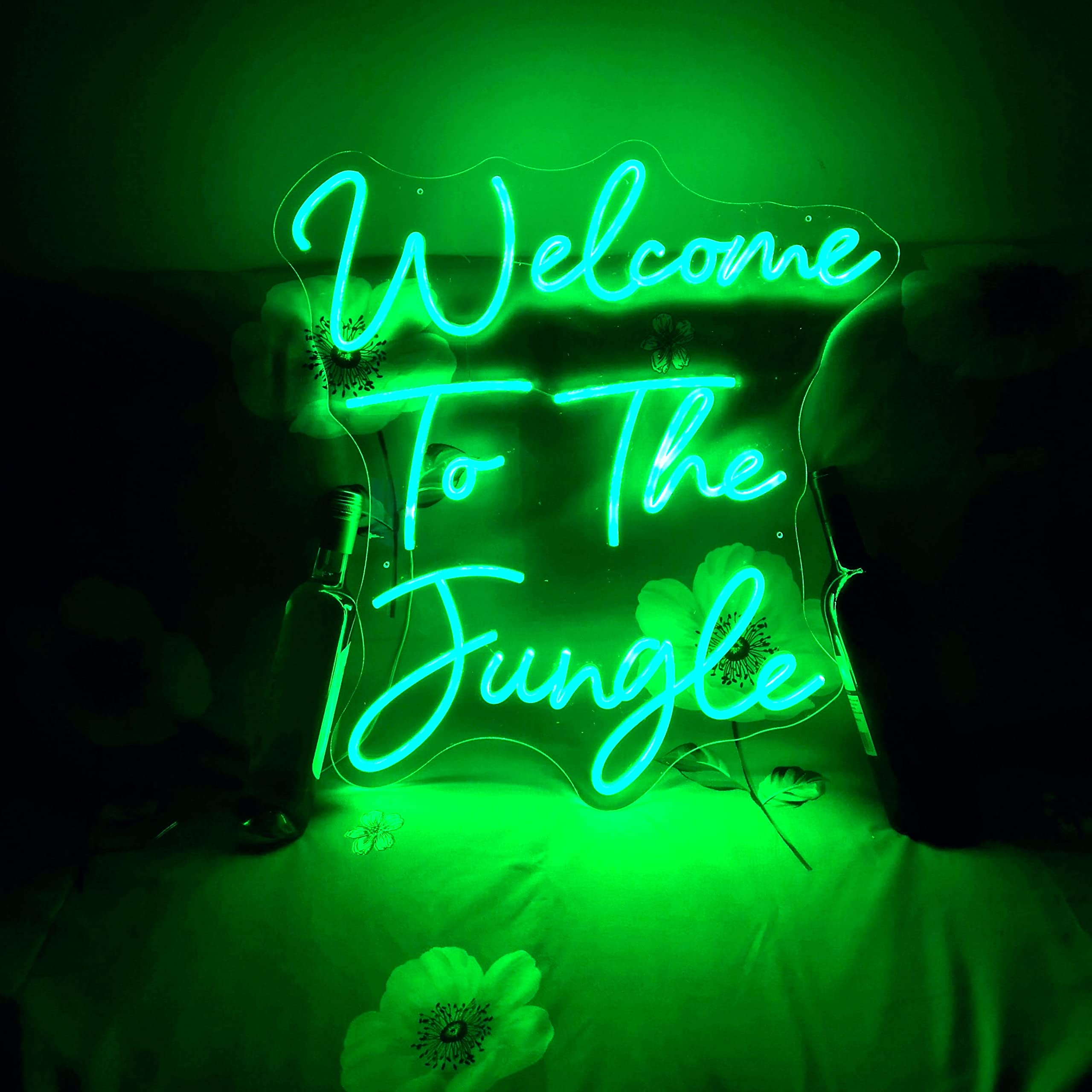 Welcome to The Jungle Neon Sign for Wall Décor, LED Neon Light for Bedroom Home Party Bar Wedding, Neon Sign Gifts for Kids,21.7X23.6 IN Green
