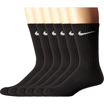 NIKE Unisex Performance Cushion Crew Socks with Bag (6 Pairs), Black/White, Medium