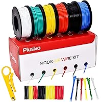 22 AWG Solid Core Wire Kit – 22 Gauge PVC Coated Copper Wires Pre-Tinned 33ft or 10m Each, 6 Colors (Black, Red, Yellow, Green, Blue, White), Hook Up Wire Kit from Plusivo