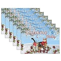 Table Mats Set of 2 Merry Christmas Welcome Winter Cat Dinner Mats 30x45 Cm Non Slip Placemats Oxford Fabric Hard Mat Placemats Fall Halloween Thanksgiving Christmas Placemats