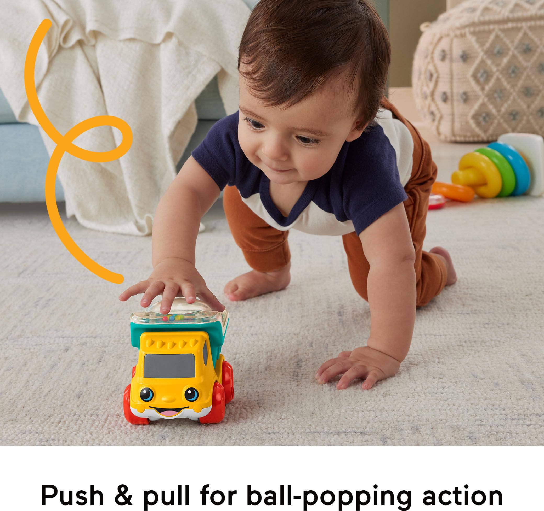 Fisher-Price Baby Toy Poppity Pop Dump Truck Push-Along Vehicle with Fine Motor Activities for Infants Ages 6+ Months