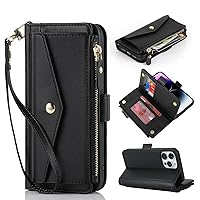 for iPhone 11 Pro Max Case with Card Holder Phone Case iPhone 11 Pro Max Wallet Case for Women Men Leather Flip Folio Zipper Cover with Credit Holder-Black