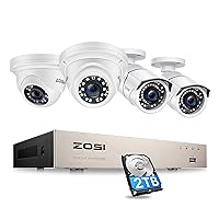 ZOSI 8CH 5MP(2K+) PoE Home Security Camera System Outdoor with 2TB HDD, H.265+ 5MP/2K+ 8-Channel NVR Recorder,4pcs Wired 5MP Weatherproof PoE IP Cameras with 120ft Night Vision for 24/7 Recording
