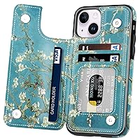 iPhone 13/14 Wallet Case, Almond Blossom, PU Leather, Card Slots, Slim Protective Shell