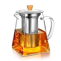 CNGLASS Glass Teapot with Infuser,24oz Clear Glass Tea Kettle with Removable Stainless Steel Strainer,Stovetop Safe Glass Teapot for Blooming and Loose Leaf Tea…