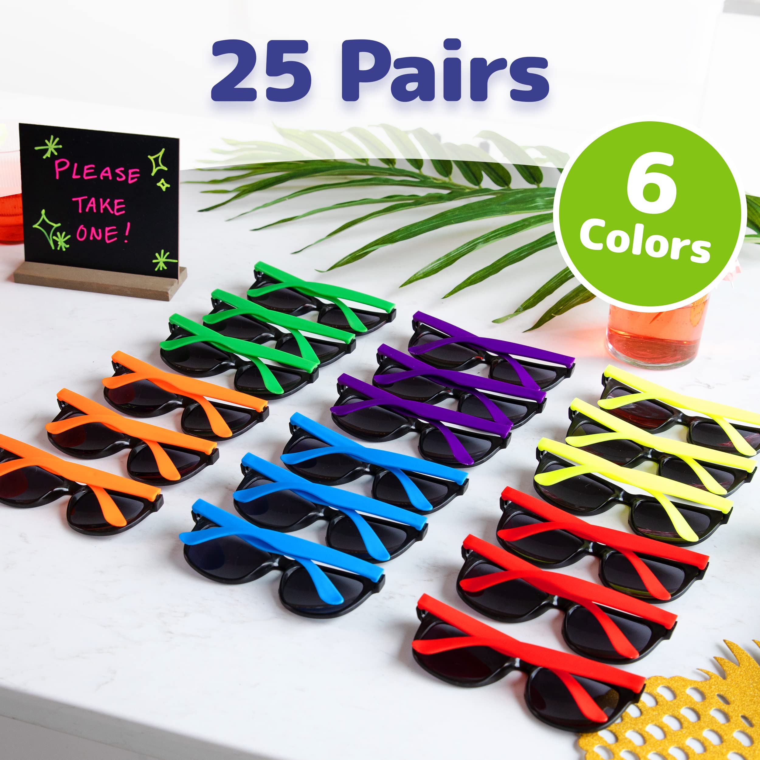 PREXTEX 25-Pack Kids Sunglasses Bulk - Neon Sunglasses with UV Protection - Bulk Sunglasses for Kids - Perfect Kids Party Favors for Summer, Beach Party - Bulk Kids Summer Glasses for Kids and Adults