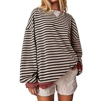 Oversized Sweatshirt for Women Striped Long Sleeve Shirts Crew Necks Sweatshirts Color Block Y2k Tops for Womens