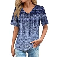 Womens Blouses,Short Sleeve Plus Size Printed Shirt Loose Summer Top Casual Fashion T Shirt Trendy 2024 Tee