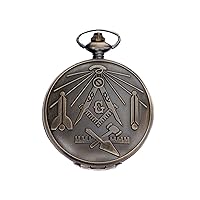 Masonic Freemasonry Symbol Alloy Metal Pocket Watch Analogue Quartz with Long Chain Gift for Men Women, Festive Occasions (Size – 3.75