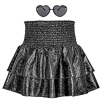 American Trend Girls Metallic Sequin Skirt 2-Layer Ruffle Sparkle Shiny Skirts Elastic Waist Tutu Skirt with Heart Sunglass