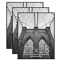 Americanflat 22x28 Poster Frame in Black - Set of 3 - 22x28 Frame with Slimline Molding, Plexiglass Cover, and Hanging Hardware for Horizontal or Vertical Wall Display