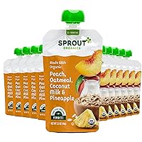 Sprout Organic Baby Food, Stage 2 Pouches, Peach Oatmeal with Coconut Milk and Pineapple, 3.5 Oz Purees (Pack of 12)