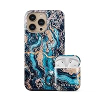 BURGA Bundle of iPhone 14 Pro Max Phone Case and Airpods 2&1 Case Mystic River Pattern – Cute, Stylish, Fashion, Luxury, Durable, Protective, for Women and Girls