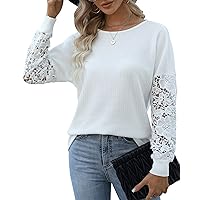 Hount Women's Lace Blouse Boat Neck Pullover Long Sleeve Elegant Tops Tunic