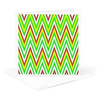 3dRose Greeting Card - Chevron Design In Green Yellow Red White Zigzags - Taiche - Pattern - Chevron Zigzag