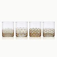 Mikasa Art Deco Set of 4 Double Old Fashioned Whiskey Glasses, 4 Count (Pack of 1), Gold