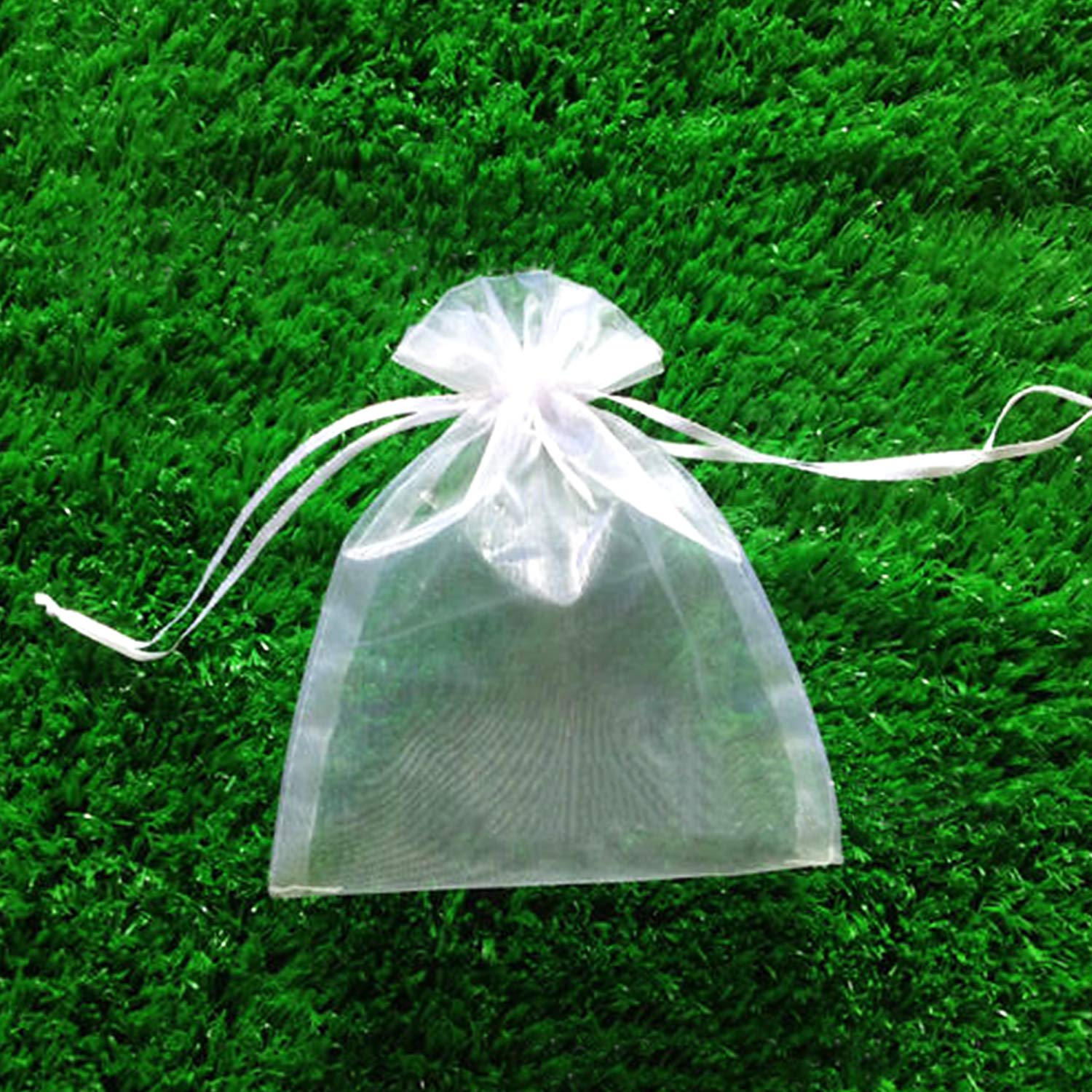 100 Pack Sheer Organza Bags White, 6 x 9 inches Christmas Wedding Shower Party Favors Gift Drawstring Bags Large Mesh Jewelry Pouches,Penetrating Light Fruit Protection Bags