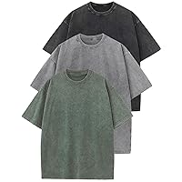 Flygo 3 Pack Men Oversized T Shirts Acid Washed Unisex Tee Loose Fit Short Sleeve Casual Streetwear Baggy Basic Tops