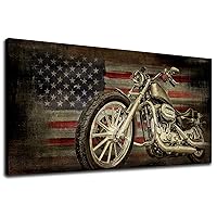 yearainn American Flag Motorcycle Wall Art - Vintage Map of USA Pictures Retro Motorcycle Wall Decor American Freedom Ride Canvas Painting Print Modern Classic Artwork for Home Office Decor 20