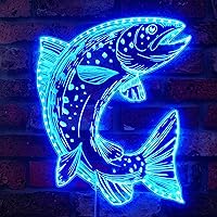 Trout Fish Fly Fishing RGB Dynamic Glam LED Sign - Cut-to-Edge Shape - Smart 3D Wall Decoration - Multicolor Dynamic Lighting st06s66-fnd-i0242-c