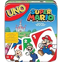 Mattel Games UNO Super Mario Card Game, Video Game Themed Travel Game in Collectible Storage Tin with Special Rule (Amazon Exclusive)