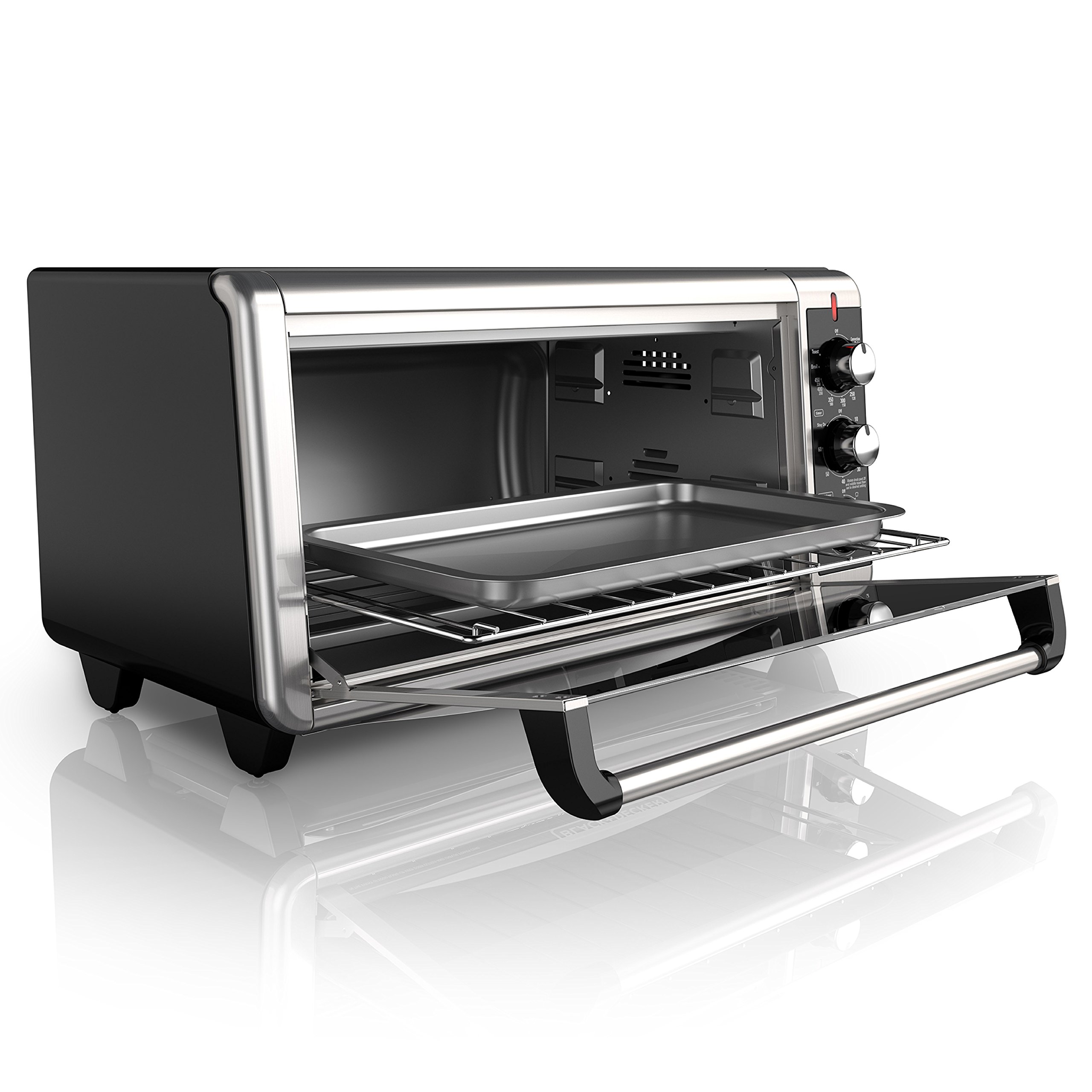 BLACK+DECKER TO3250XSB 8-Slice Extra Wide Convection Countertop Toaster Oven, Includes Bake Pan, Broil Rack & Toasting Rack, Stainless Steel/Black