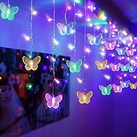 120 LED 20FT Butterfly Curtain Fairy Lights USB Pluged - 8 Modes Starry Twinkle Icicle String Lights with Remote Timer Waterproof for Kids Bedroom Christmas Wedding Party Dorm(Multicolor2)