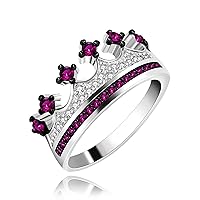 Platinum Plated Black White CZ Princess Crown Tiara Ring Wedding Promise Jewelry for Women Y983