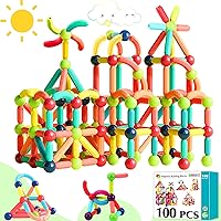 AZEN 100PCS Magnetic Toys Building Blocks, Magnets for Kids 3 4 5 6 Year Old, Toddler Toys Age 3-5 for Boys Girls, Magnetic Balls and Magnet Rods Toy Building Set, Magnetic Toys for Toddlers