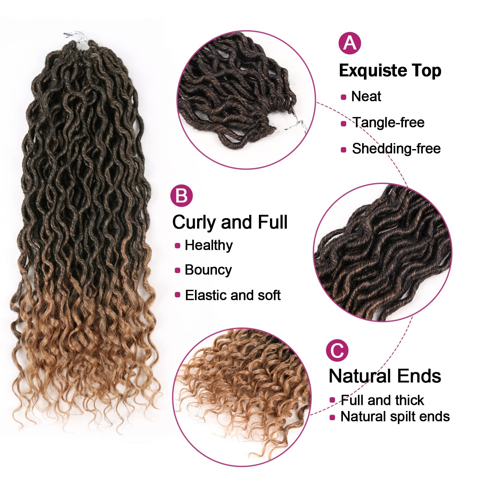 Goddess Locs Crochet Hair - 6 Packs 20 Inch Wavy Faux Locs Crochet Hair for Black Women, Ombre Faux Locs Crochet Hair with Curly Ends Synthetic Braids Hair Extensions (20Inch, T1B-27#)