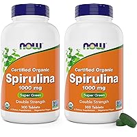 NOW Foods Organic Spirulina 1000mg Tablets - 300 Count (Pack of 2) - Non-GMO, Super Green Whole Food Supplement - Double Strength 1000 mg - Naturally Occurring Beta-Carotene (VIT A), B-12 and GLA