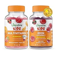 Lifeable Multivitamin Kids + Iron & Vitamin C Kids, Gummies Bundle - Great Tasting, Vitamin Supplement, Gluten Free, GMO Free, Chewable Gummy
