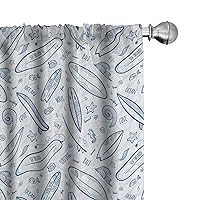 Ambesonne Surfboard Window Curtains, Doodle Surfing Boards Waves and Starfishes Hawaiian Summer, Lightweight Decor 2-Panel Set with Rod Pocket, Pair of - 28