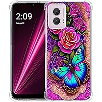 Case for Moto G Power 5G 2024,Blue Butterfly Flowers Rose Drop Protection Shockproof Case TPU Full Body Protective Scratch-Resistant Cover for Motorola Moto G Power 5G 2024/G Power 5G 2nd Gen