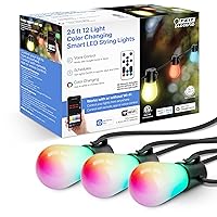 24ft Smart Outdoor String Lights, 12 Socket Color Changing Works with Alexa/Google Assistant, Heavy Duty and Weather Resistant - Frosted Bulb - LVSL24-12/RGBW/AG