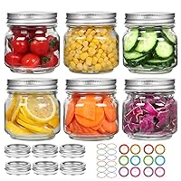 6 Pack Small Mason Jars 8 oz, Half Pint Canning Jars, 6 Split-Type Lids and EXTRA 6 Single Lids Included, Regular Mouth Glass Jars for Canning, DIY & Candle