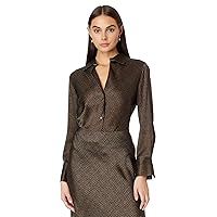 Vince Women's Brushed Houndstooth Bias Long Sleeve Blouse