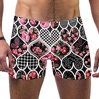 Swimming Boxer Briefs Hearts And Roses Quick Dry Men's Trunks Quick Dry Swimwear Boxer Shortsswimwear Trunks Bathing Suit