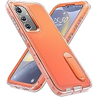 BaHaHoues for Samsung Galaxy S24 Case, Samsung S24 Phone Case with Built in Kickstand, Shockproof/Dustproof/Drop Proof Military Grade Protective Cover for Galaxy S24 6.1 inch (Clear/Orange)