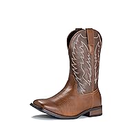 IUV Cowboy Boots For Men Western Boot Durable Classic Embroidered Square Toe Traditional Boots