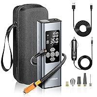 Tire Inflator Portable Air Compressor, 2X Faster Inflation [9400mAh Battery & 12V DC Cord] Car Tire Pump with LCD Display, 150PSI Electric Air Pump for Car SUV MPV RV Bike Ball,Silver