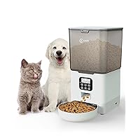 Automatic Cat Feeders, 5.6L Cat Food Dispenser Up to 20 Portions Control 4 Meals Per Day, Pet Dry Food Dispenser for Small Medium Cats Dogs, Dual Power Supply & Voice Recorder, White (PAF-A06)