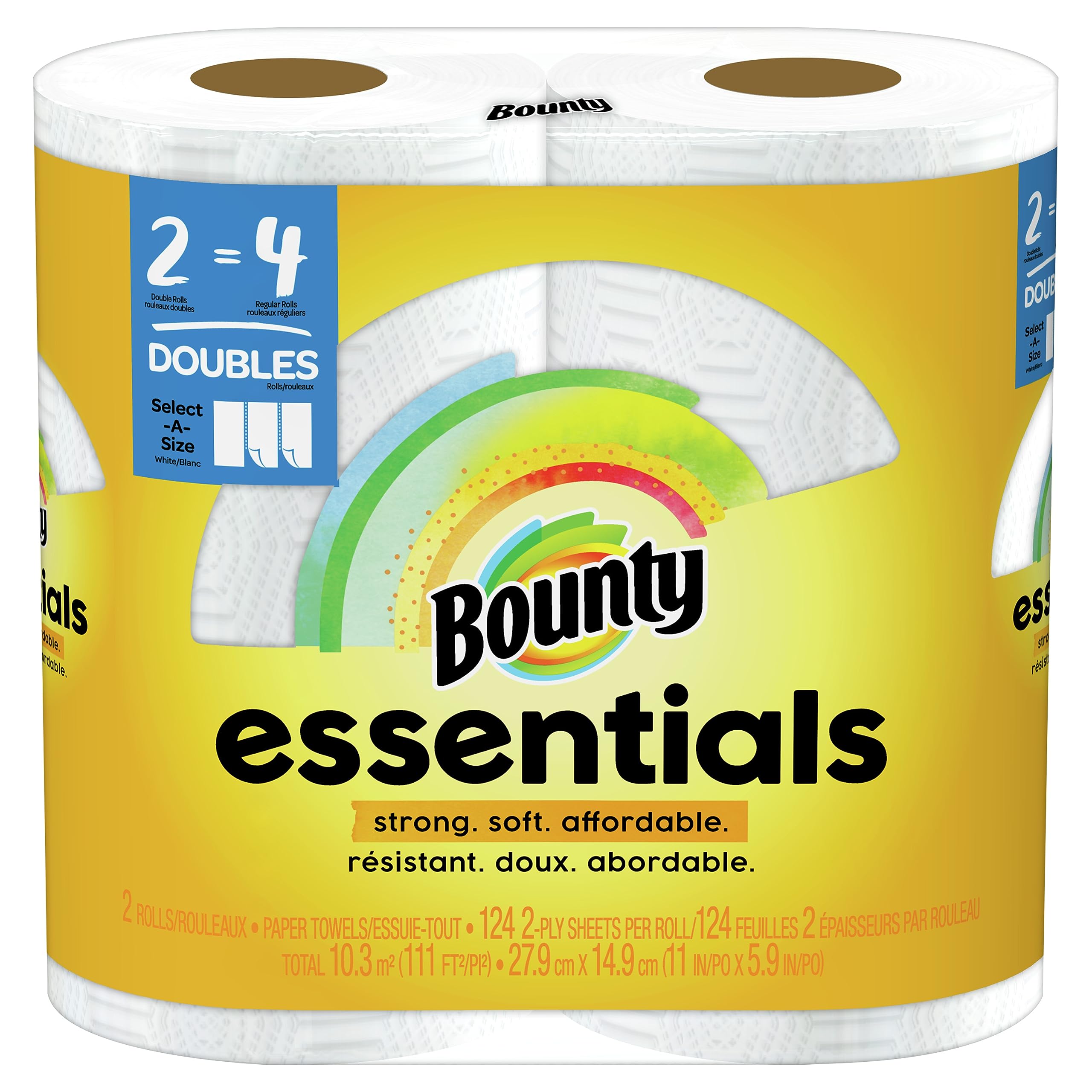 Bounty Essentials Select-A-Size Paper Towels, White, 2 Double Rolls = 4 Regular Rolls