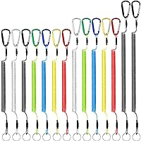 14 Pieces Fishing Tools Lanyard Wire Coiled Lanyard with Stainless Steel Clip Retractable Safety Fishing Ropes Retractable Coiled Tether for Pliers, Boating, Tools 1.2m, 1.5m, 2m
