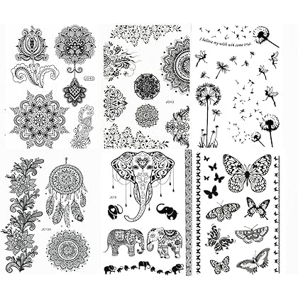 Black Henna Body Paints Temporary Tattoo Designs (Pack of 6 Sheets)