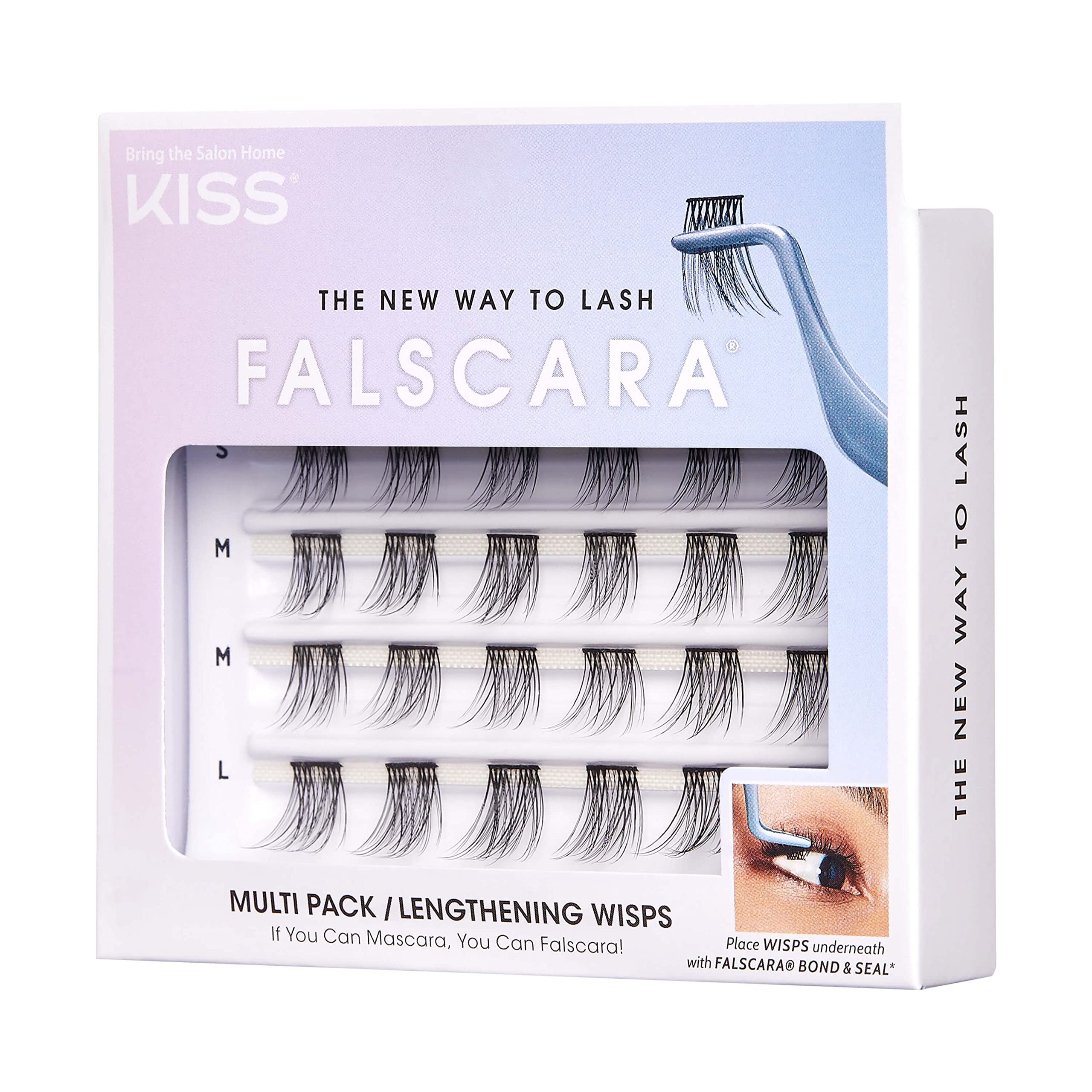 KISS Falscara DIY Eyelash Extension Lengthening Wisps - Featherlight Synthetic Reusable Artificial Eyelashes Multipack of 24 Mini Lash Clusters for that Authentic Eyelash Extension Look