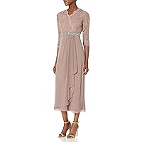 Cachet Women's Lace & Chiffon 3/4 Sleeve Gown