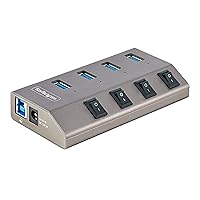 StarTech.com 4-Port Self-Powered USB-C Hub with Individual On/Off Switches, USB 3.0 5Gbps Expansion Hub w/Power Supply, Desktop/Laptop USB-C to USB-A Hub, USB Type C Hub w/BC 1.2 (5G4AIBS-USB-HUB-NA)