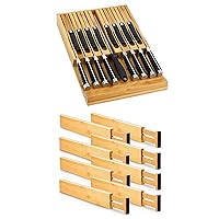 In-Drawer Bamboo Knife Block Storage for 16 Knives + 8PCS Bamboo Drawer Dividers